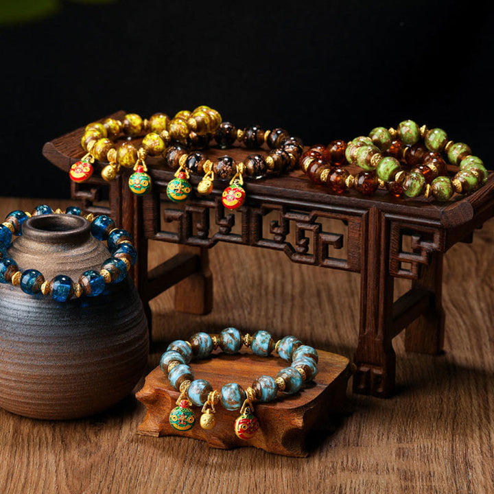 Buddha Stones Gold Schlucktier Familie Charm Liuli Glasperlen Glücksarmband - image 1