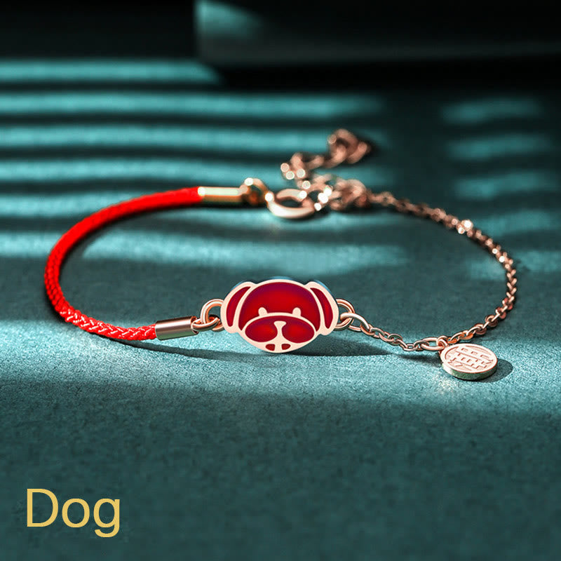Buddha Stones 925 Sterling Silber Farbwechselndes chinesisches Sternzeichen Glücksschutz Rotes Kettenarmband - Hund (Handgelenkumfang 14–15 cm) - image 24