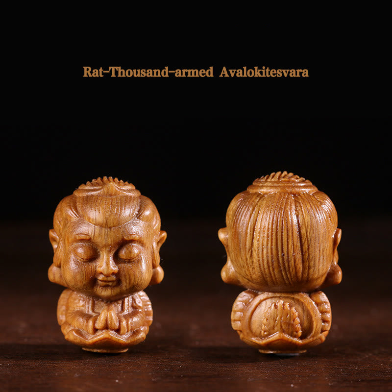 Buddha Stones Chinesisches Tierkreiszeichen, Buddha, Lotusblume aus grünem Sandelholz, graviert, positive Heimdekoration - Ratten-Tausendarmiger Avalokitesvara - image 2