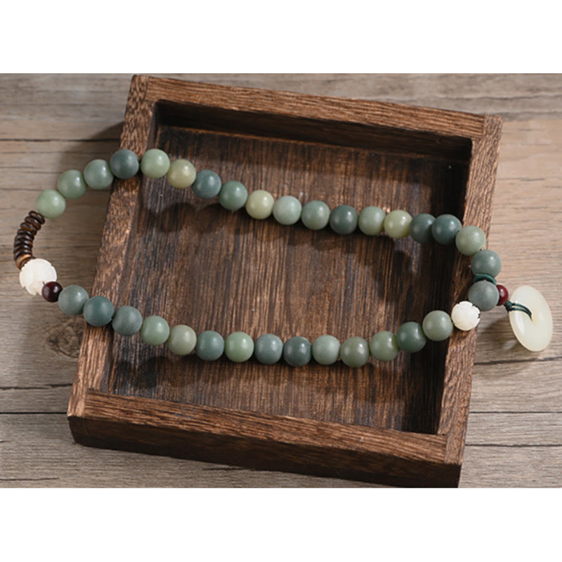 Buddha Stones Cyan Bodhi Seed Lotus Jade Peace Buckle Wisdom Double Wrap Armband - image 14