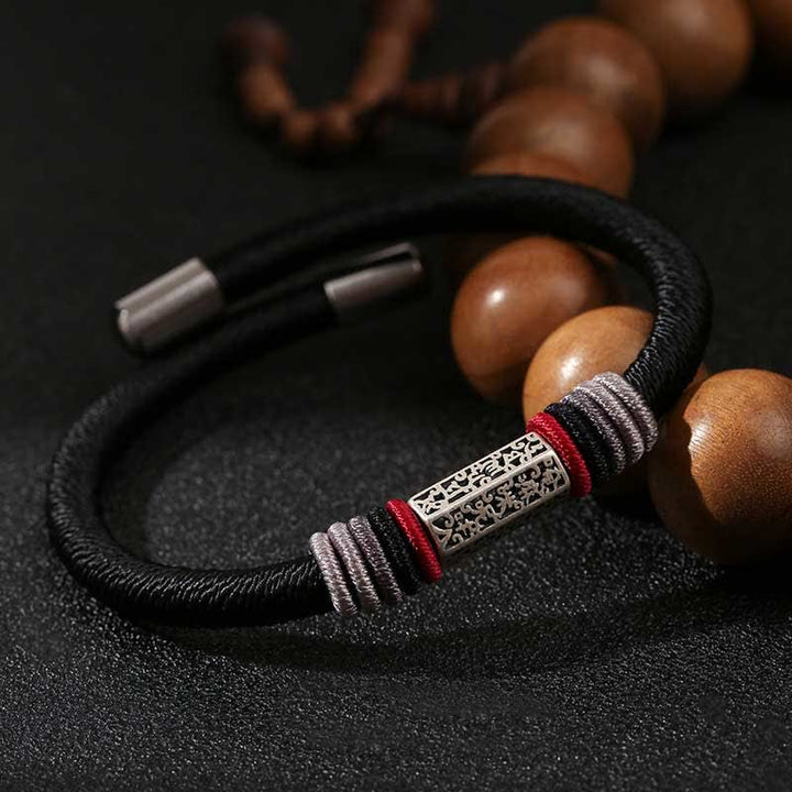 Buddha Stones 925 Sterling Silber Om Mani Padme Hum Peace Armband mit roter Schnur - Schwarz (Armbandgröße 21 cm) - image 13