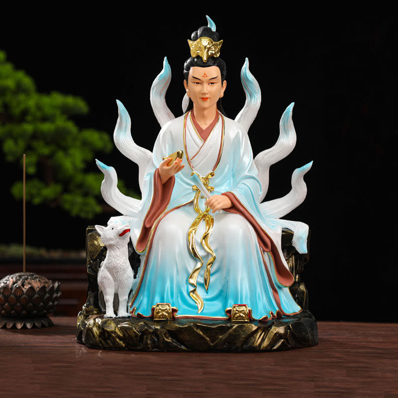 Buddha Stones, neunschwänziger Fuchs, Fee, Glück, Schutz, Kunstharz, Heimdekoration - Blauer männlicher neunschwänziger Fuchs - image 1