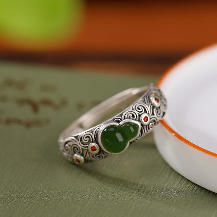 Ring aus 925er-Sterlingsilber, roter Achat, Cyan-Jade-Kürbis, glückverheißender Segen - image 6