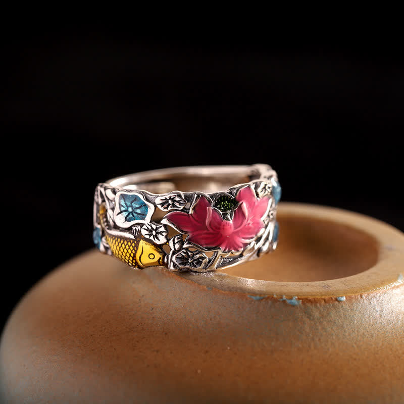 925 Sterling Silber Lotus Koi Fisch Erleuchtungsring - image 1