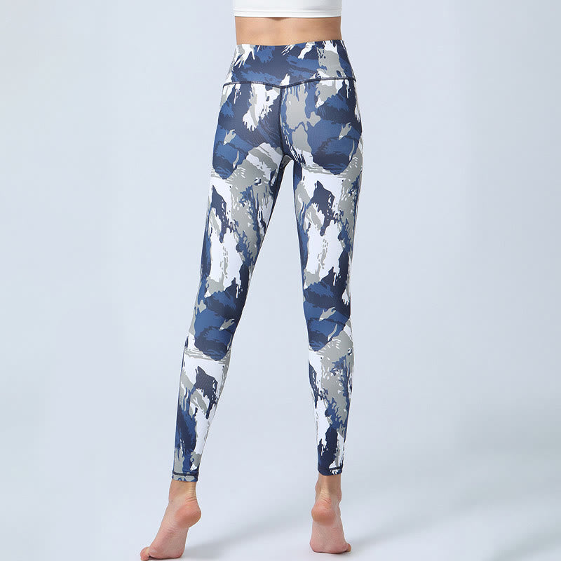 Buddha-Steine, Blumen, Blätter-Druck, Sport, Fitness, Yoga, hohe Taille, Leggings für Damen