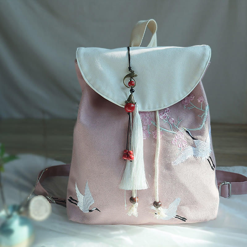 Handgemachter, bestickter Canvas-Rucksack mit Buddha Stones und großer Kapazität