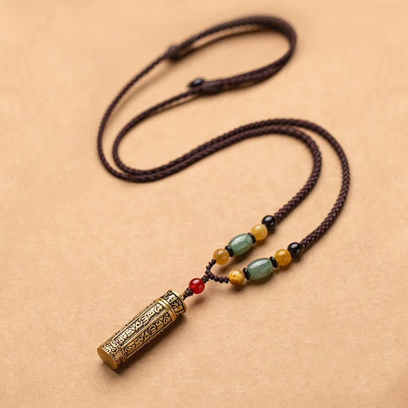Buddhastoneshop Tibet Om Mani Padme Hum Achat Shurangama Sutra Schutz Halskette Anhänger - Kupfer - image 1