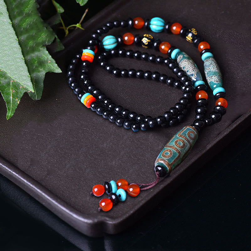 Buddha Stones, tibetische Neun-Augen-Dzi-Perle, Drachenmuster, Om Mani Padme Hum Schutz-Halsketten-Anhänger - image 3
