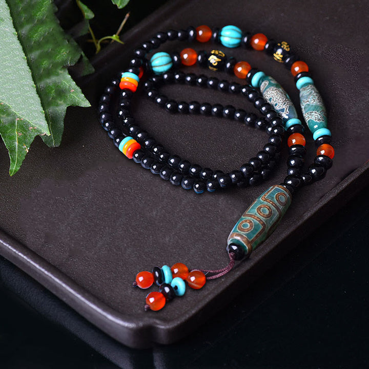 Buddha Stones, tibetische Neun-Augen-Dzi-Perle, Drachenmuster, Om Mani Padme Hum Schutz-Halsketten-Anhänger - image 3
