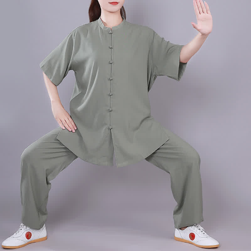 Tai Chi Qigong Meditation Gebet Spirituelle Zen Praxis Unisex Baumwoll-Leinen-Kleidungsset - Grün - Kurzarm - US14， UK/AU18，EU46 (3XL)  - image 17
