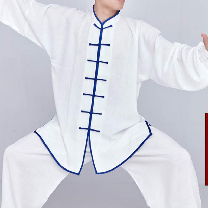 Buddha Stones, Meditation, Zen-Gebet, spirituelle Tai-Chi-Qigong-Praxis, Unisex-Stickerei-Kleidungsset - Langarmshirt in Weiß mit blauem Rand - US14, UK/AU18, EU46 (3XL) - image 10