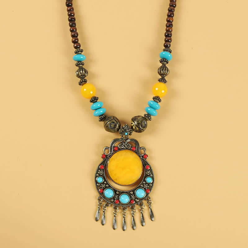 Tibetische Retro-Perlen, Quasten-Haarschmuck, Haarschmuck - Quastengelb - image 9
