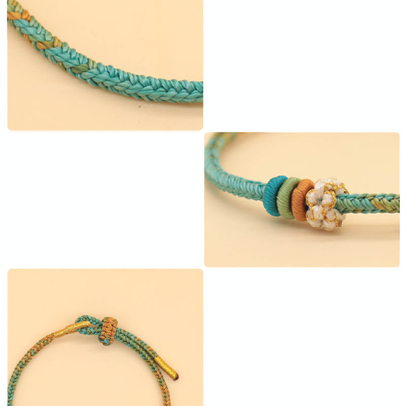 Buddha Stones Handgefertigtes achtfädiges Friedensknoten-Pfirsichblütenknoten-Glücksseil-geflochtenes Armband - image 14