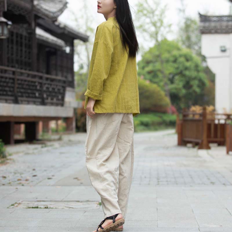 Buddha Stones Ramie Leinen Bluse Damen Shirt Top Chinesische Hanfu Stil Kleidung