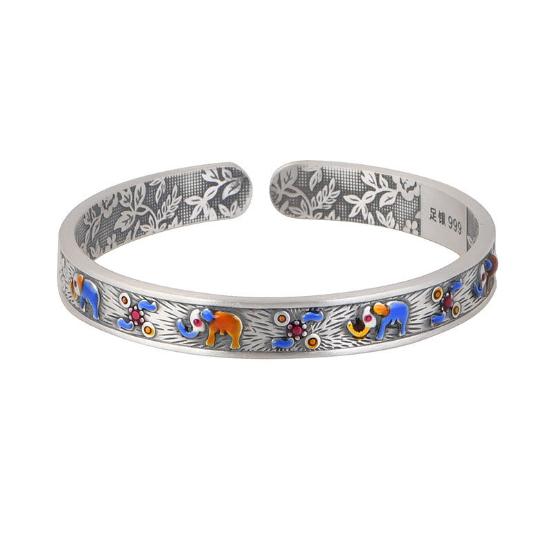 Buddha Stones 999 Sterling Silber Elefant Stärke Weisheit Armband Manschettenarmreif - image 8