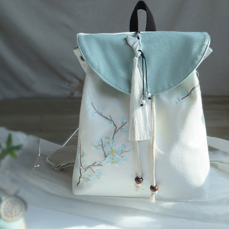 Handgemachter, bestickter Canvas-Rucksack mit Buddha Stones und großer Kapazität