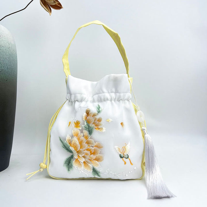 Buddha Stones Suzhou Stickerei Hase Lotus Epiphyllum Päonie Magnolie Seide Tote Crossbody Tasche Schultertasche Handtasche