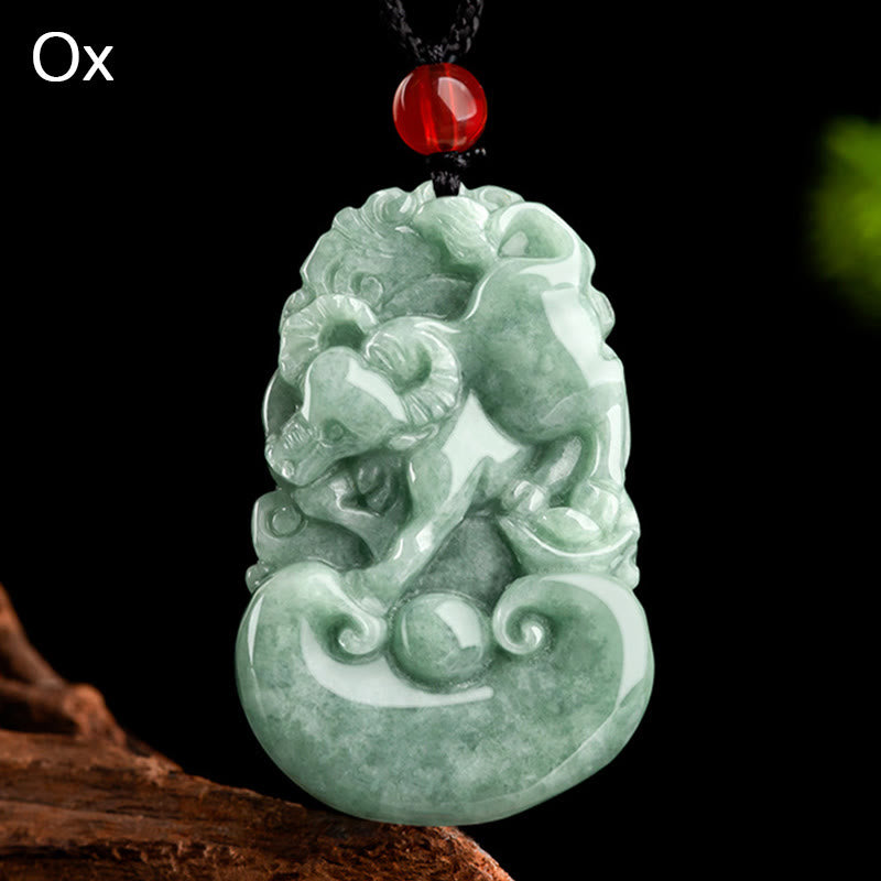 Halskette mit Buddha Stonesn, natürlicher grüner Jade, 12 chinesische Sternzeichen, Glück, Wohlstand - Ochse - image 15