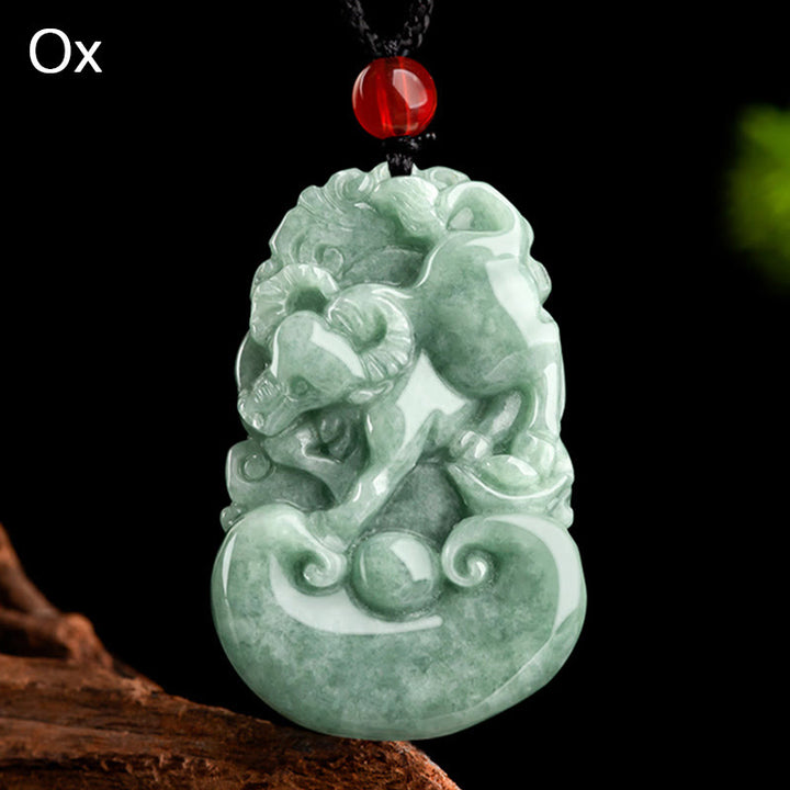 Halskette mit Buddha Stonesn, natürlicher grüner Jade, 12 chinesische Sternzeichen, Glück, Wohlstand - Ochse - image 15
