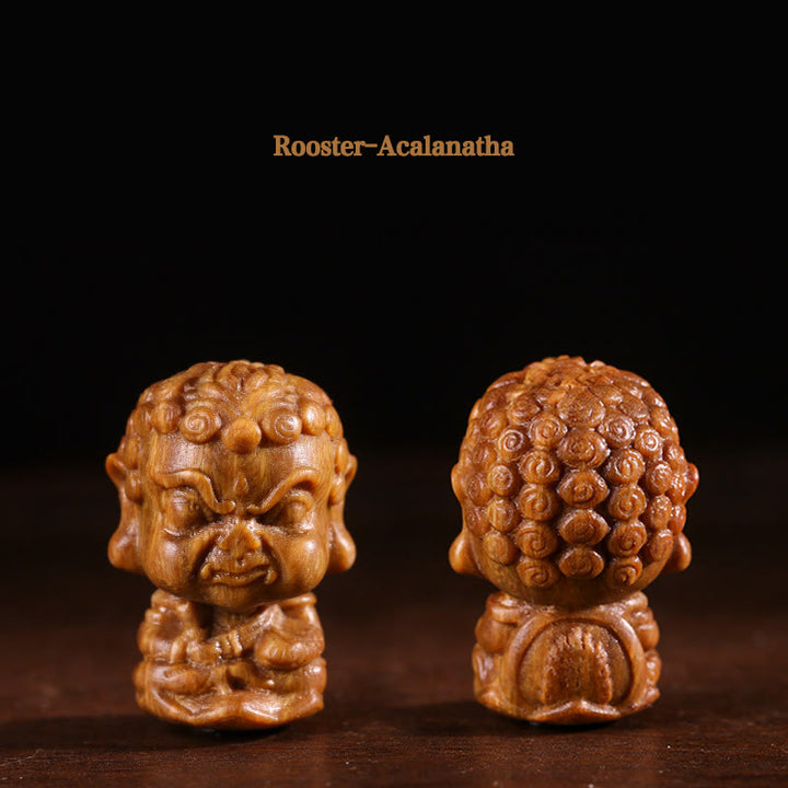 Buddha Stones Chinesisches Tierkreiszeichen, Buddha, Lotusblume aus grünem Sandelholz, graviert, positive Heimdekoration - Rooster-Acalanatha - image 11