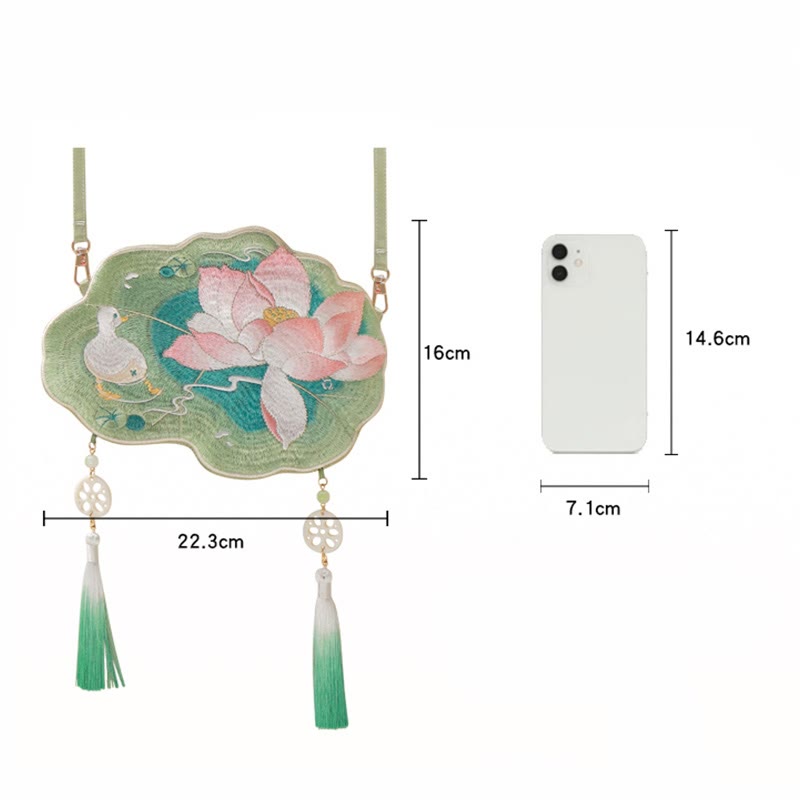 Buddha Stones Luck Stickerei Lotus Koi Fisch Kaninchen Blume Hanfu Tasche Umhängetasche Umhängetasche - image 15