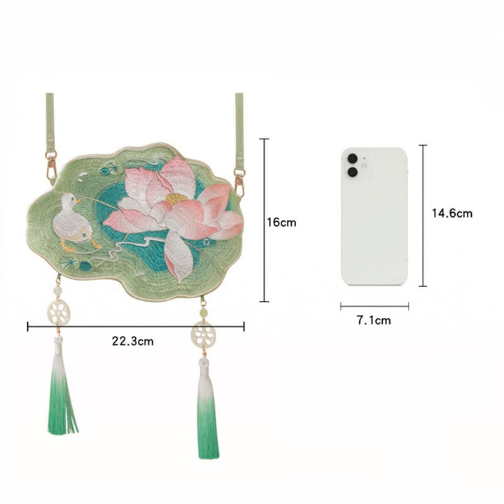 Buddha Stones Luck Stickerei Lotus Koi Fisch Kaninchen Blume Hanfu Tasche Umhängetasche Umhängetasche - image 15