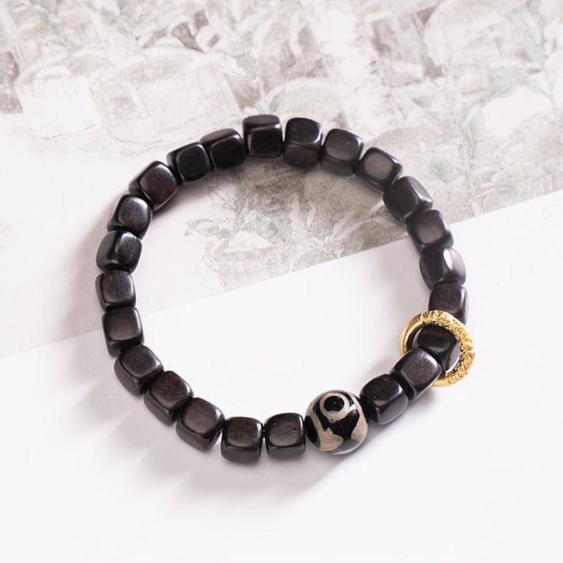 Armband mit Dzi-Perlen aus tibetischem Ebenholz und Buddha-Steine, für Gleichgewicht und Ruhe