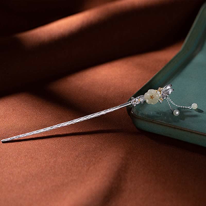 925 Sterling Silber Hetian Weiß Jade Blumen Segen Haarnadel - image 8