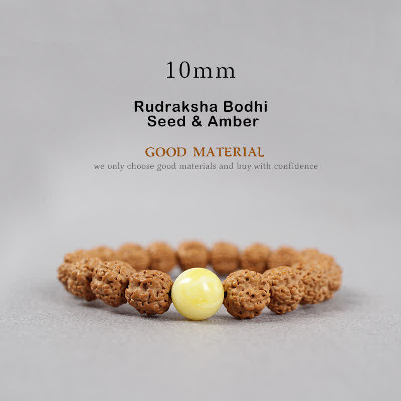 Buddha Stones Tibet Rudraksha Bodhi Seed Dzi Bead Bernstein Türkis Reichtum Armband - 10 mm - Rudraksha Bodhi-Samen & Bernstein - image 13