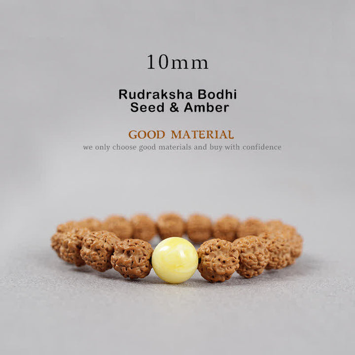 Buddha Stones Tibet Rudraksha Bodhi Seed Dzi Bead Bernstein Türkis Reichtum Armband - 10 mm - Rudraksha Bodhi-Samen & Bernstein - image 13