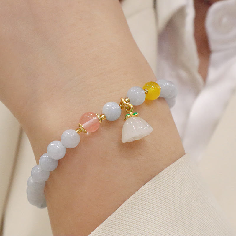 Buddha Stones Natürliches Aquamarin-Chalcedon-Charm-Armband „Serenity Rabbit Gourd Cat“. - Aquamarin-Chalcedon-Lotuskapsel - image 8