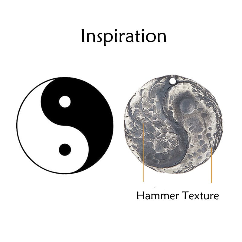 Buddha Stones 990 Sterling Silber Yin Yang Hammer Textur Harmony Halskette Anhänger - image 14