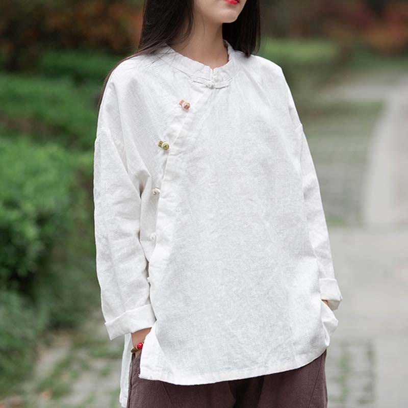 Buddha Stones Ramie Leinen Bluse Damen Shirt Top Chinesische Hanfu Stil Kleidung