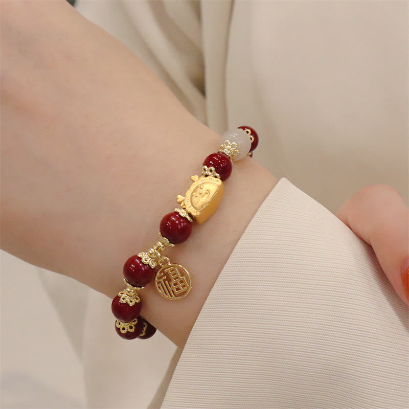 Buddha Stones, Jahr des Drachen, roter Achat, Erdbeerquarz, schwarzer Obsidian, Jade, Granat, Perle, Zinnober, Knödel, Drache, Glück, Fu, Charakter-Armband - image 35