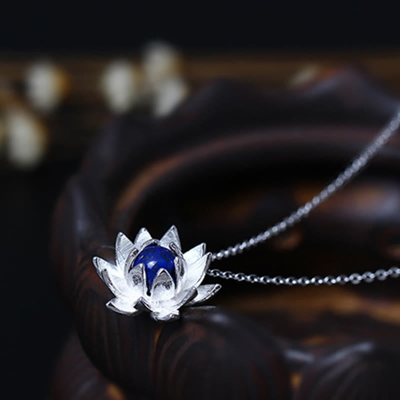 Buddha Stones 925 Sterling Silber Lazurit Lotusblume Selbstpflege-Halskettenanhänger - image 9