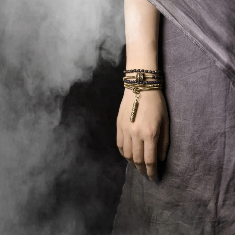 Buddha Stones ​​Vintage Lavastein Messing Kupfer Heilendes mehrlagiges Armband - image 8