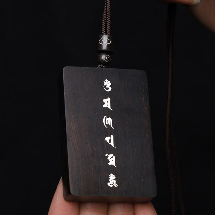 Buddha Stones, 999er-Sterlingsilber, kleines Blatt, rotes Sandelholz, Ebenholz, Om Mani Padme Hum, eingelegter Schutz-Halskettenanhänger - image 18