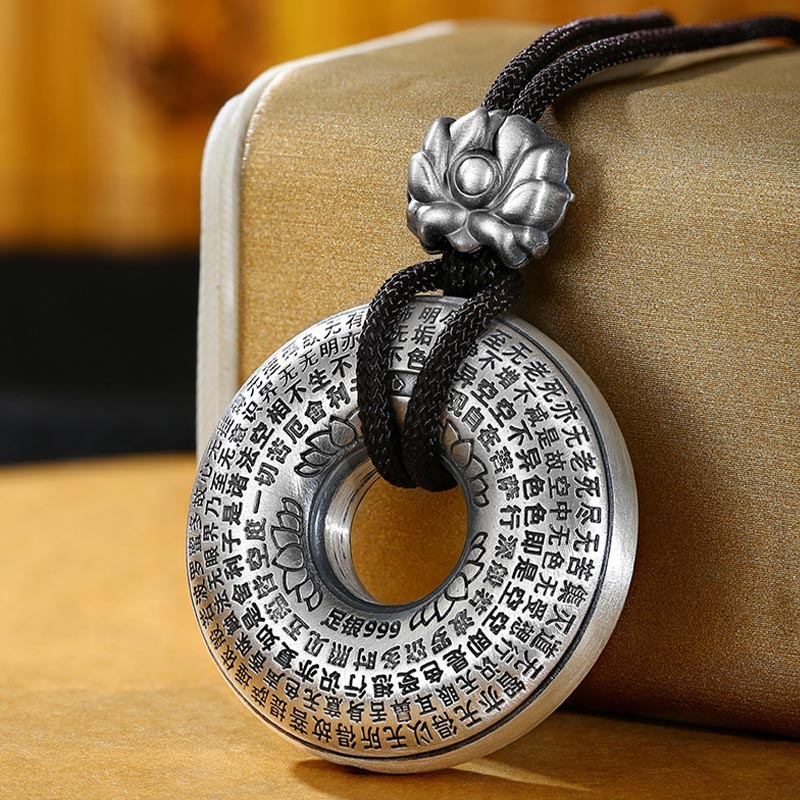 999 Sterling Silber Herz Sutra Lotus Peace Schnalle Halskette Anhänger - 999 Sterling Silber - image 1