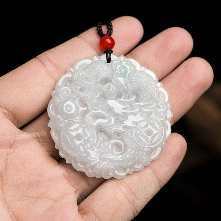 Buddha Stones Weiß Jade-Drachenschutz-Halsketten-Anhänger - image 4