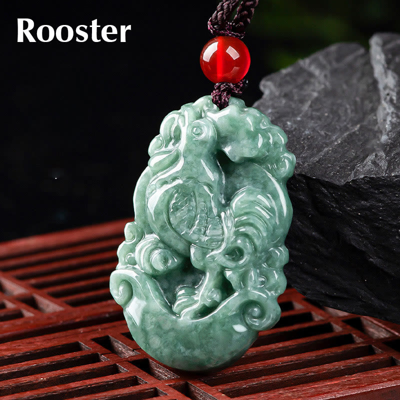 Buddha Stones, natürliche Jade, 12 chinesische Sternzeichen, Wohlstands-Halsketten-Anhänger - Hahn - image 24