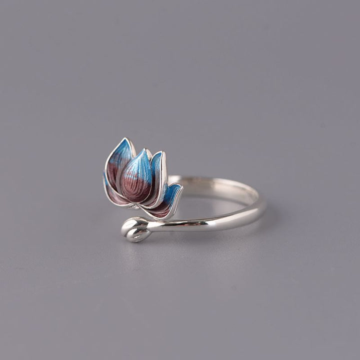 Buddha Stones 925 Sterling Silber Lotusblume Neuanfang Verstellbarer Ring - image 2