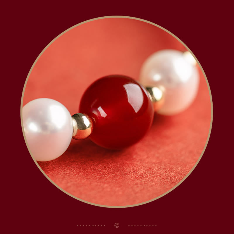 Armband mit Buddha Stonesn, 925er-Sterlingsilber, Glücksbringer, Fu-Charakter, Achat, Perle, rote Schnur - image 5