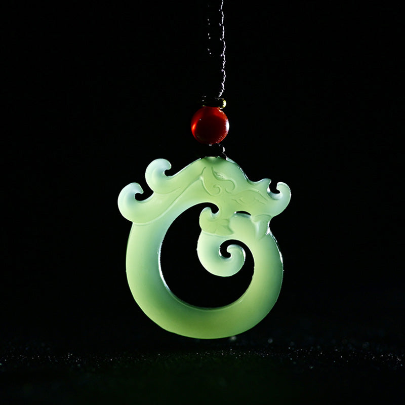Buddha Stones, Weiß Jade, Cyan-Jade, Drachenschutz-Halskette, Schnur-Anhänger - image 5