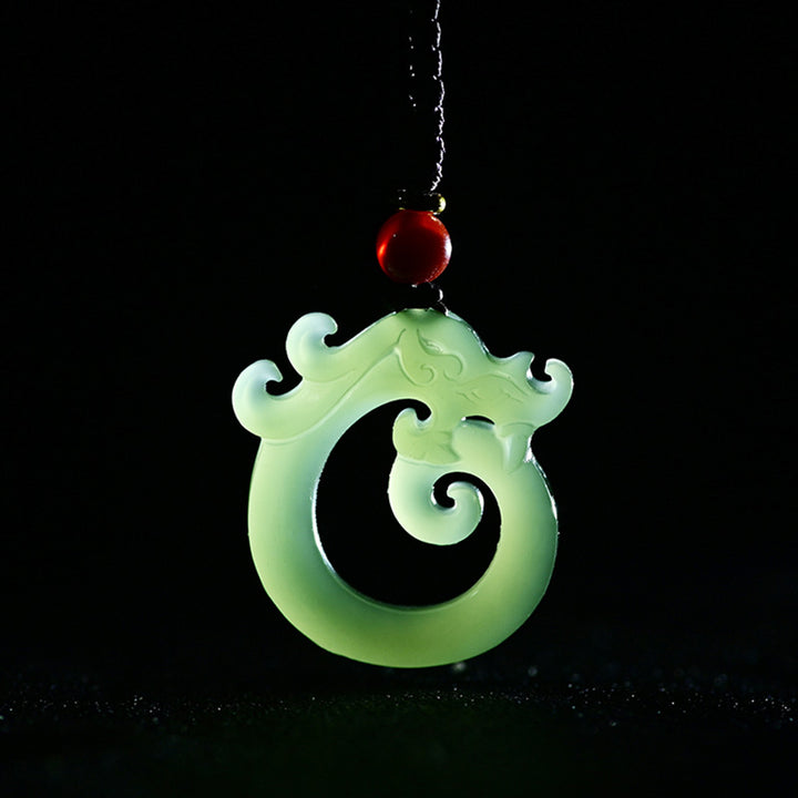 Buddha Stones, Weiß Jade, Cyan-Jade, Drachenschutz-Halskette, Schnur-Anhänger - image 5
