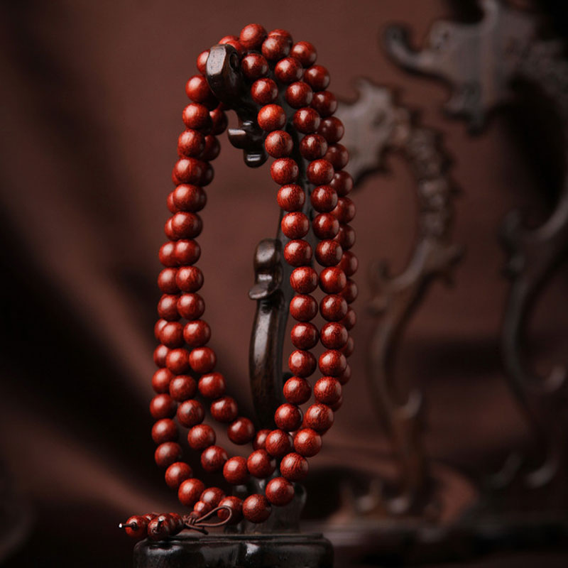 Buddha Stones Tibetisches kleines Blatt rotes Sandelholz 108 Perlen Mala Meditationsarmband