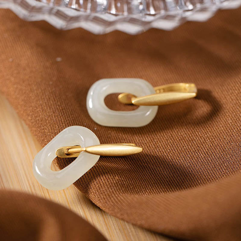 Buddha Stones 925 Sterling Silber Runde Weiß Jade Glück Segen Ohrringe - image 6