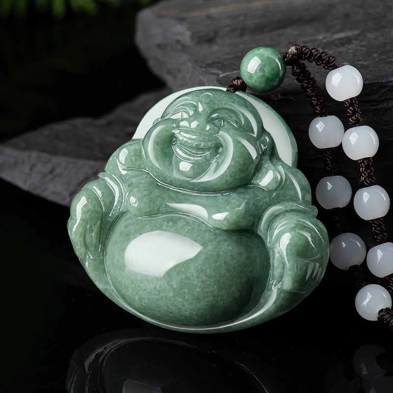 Lachender Buddha Cyan Jade Harmony Halskette String Bead Anhänger - image 5