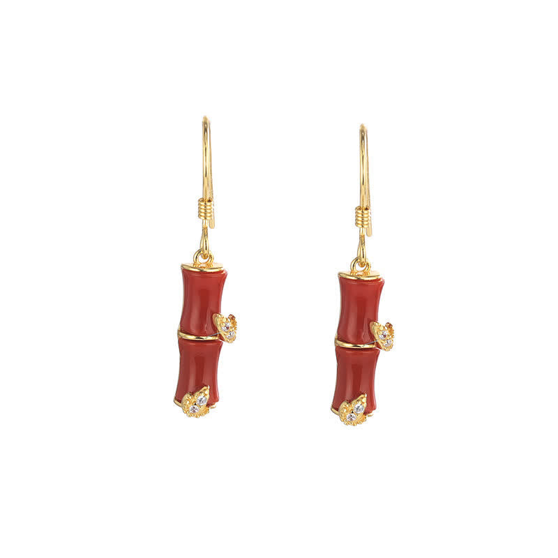 925 Sterling Silber Hetian Jade Chrysoberyll Katzenauge Roter Achat Bambus Glück Tropfen Ohrringe - Gold - Roter Achat (Selbstvertrauen ♥ Ruhe) - image 14