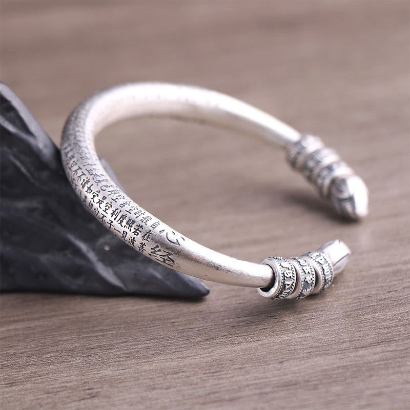 Buddha Stones 999 Sterling Silber Herz Sutra Om Mani Padme Hum Gravur Frieden Reinheit Armband Armreif
