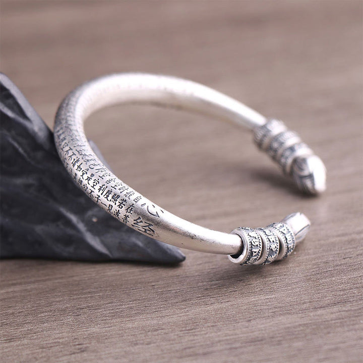 Buddha Stones 999 Sterling Silber Herz Sutra Om Mani Padme Hum Gravur Frieden Reinheit Armband Armreif